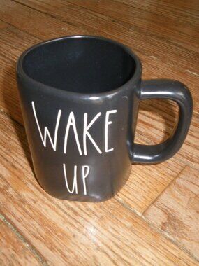 Rae Dunn Large Ceramic Coffee Tea Mug “WAKE UP” Matte Black